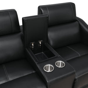 English Elm Steve Silver - Transitional Leather Power Reclining Group with USB, Dual Power Footrests, Cupholders & Articulating Headrests Black B081109532