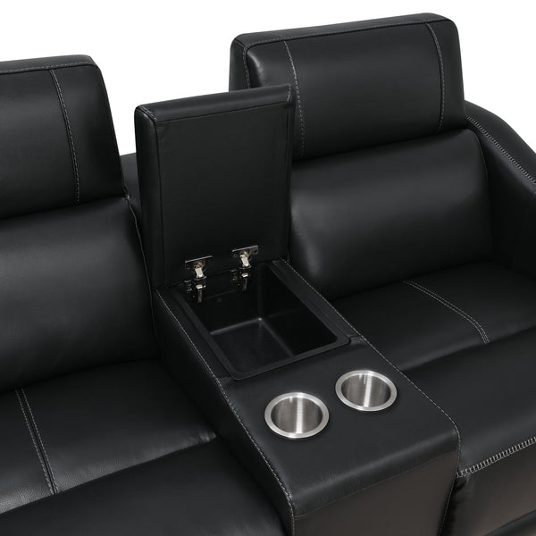 English Elm Steve Silver - Transitional Leather Power Reclining Group with USB, Dual Power Footrests, Cupholders & Articulating Headrests Black B081109532