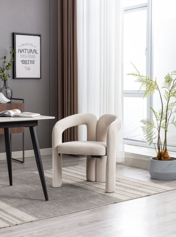 English Elm Contemporary Velvet Upholstered Dining Chair with Steel Frame, Rounded Back Comfort for Home Beige W395103720