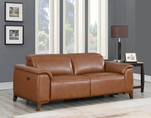 English Elm Steve Silver - Dual-Power Leather Reclining Sofa with Articulating Power Headrests, Padded Armrests, Coach Brown Comfort B081109523