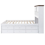 Hearth and Haven Wyatt Captain Bookcase Bed with Trundle, 3 Drawers, Twin, White and Walnut BS305270AAK