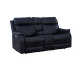 Steve Silver Tailored Power Console Loveseat - Shaped Seats, Leatherette Cover - Power Headrest, Footrest, Storage