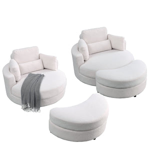 English Elm Welike Swivel Accent Barrel Modern Linen Sofa Lounge Club Round Chair with Storage Ottoman Cozy Plush Comfort and Durable Frame Ivory W834S00046