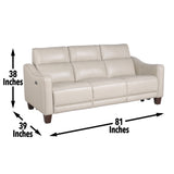 English Elm Steve Silver - Transitional Dual-Power Leather Reclining Sofa - Wall-Saver Mechanism, Top Grain Leather - Ivory Color, Stylish Design