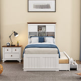 Hearth and Haven Wyatt 2-Piece Captain Bedroom Set with Twin Bed and Nightstand, Trundle, White and Walnut BS205270AAK