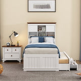 Hearth and Haven Wyatt 2 Piece Captain Bedroom Set with Twin Bed and Nightstand, Trundle, White and Walnut