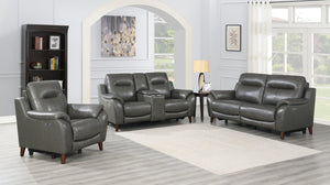 English Elm Steve Silver - Luxurious Top Grain Leather Reclining Sofa with Power Headrest & Footrest, Nailhead Trim, 85" L Charcoal grey B081109518