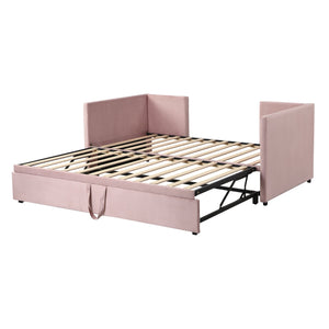 English Elm Twin Upholstered Daybed with Pop-Up Trundle and Slats Kit – Space-Saving Guest Bed with Wheels, Hydraulic Lift, 330lb Capacity Pink SF000005AAH