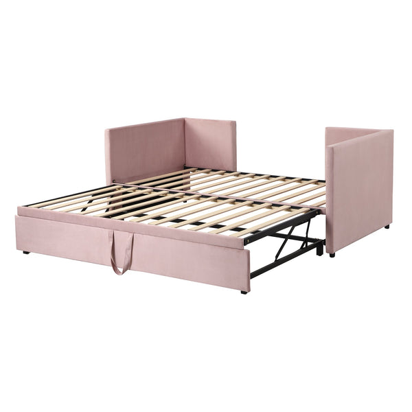 English Elm Twin Upholstered Daybed with Pop-Up Trundle and Slats Kit – Space-Saving Guest Bed with Wheels, Hydraulic Lift, 330lb Capacity Pink SF000005AAH