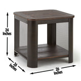 English Elm Steve Silver - Rustic Wire-Brushed End Table- Urban Suburban Style - Wire Mesh, Industrial Wheels, Rustic Wood Effect