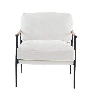 English Elm Leisure Accent Chair Solid Wood Frame Ergonomic Backrest Upholstered Fabric Reading Seat White W1805106266
