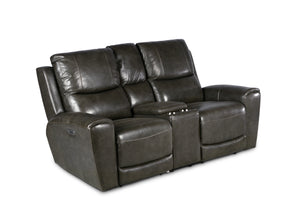 English Elm Steve Silver - Leather Power Reclining Loveseat With Console - Contemporary Style, Dual Reclining Seats - Usb Charging, Hidden Storage