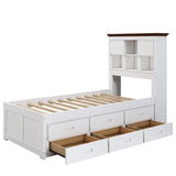 Hearth and Haven Wyatt Captain Bookcase Bed with Trundle, 3 Drawers, Twin, White and Walnut BS305270AAK