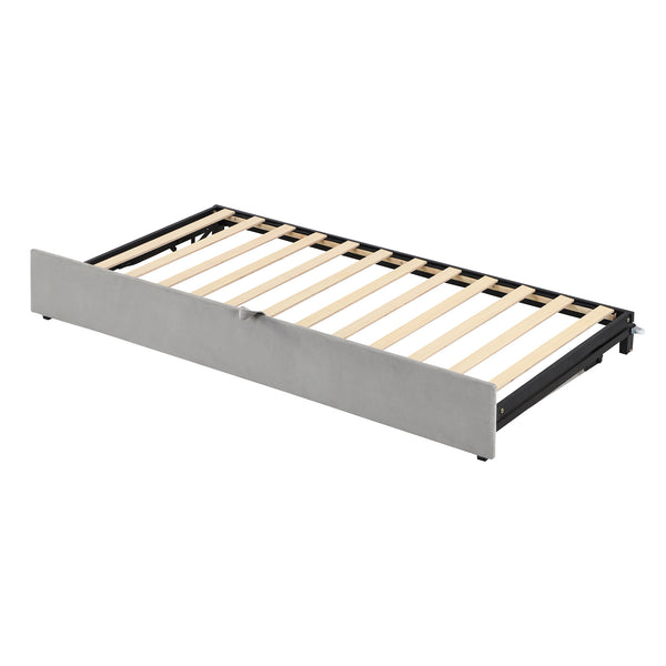 English Elm Twin Upholstered Daybed with Pop-Up Trundle and Slats Kit – Space-Saving Guest Bed with Wheels, Hydraulic Lift, 330lb Capacity Gray SF000005AAE