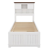 Hearth and Haven Wyatt Captain Bookcase Bed with Trundle, 3 Drawers, Twin, White and Walnut BS305270AAK