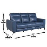 English Elm Steve Silver - Leather Reclining Sofa - Motion Furniture Look Without Compromise - Dual-Power, Ocean Blue Top-Grain Leather