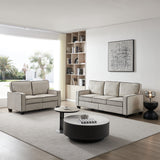 Emma 2-Piece Upholstered Living Room Set with Square Arms and 6 Wood Legs, Beige and Dark Brown