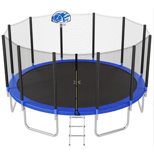 English Elm 16ft Round Backyard Trampoline with Enclosure Net Ladder and Basketball Hoop SC000005AAC