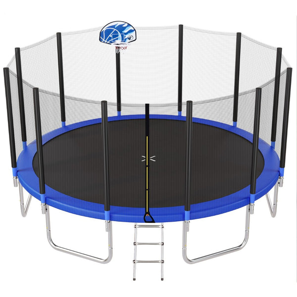 English Elm 16ft Round Backyard Trampoline with Enclosure Net Ladder and Basketball Hoop SC000005AAC