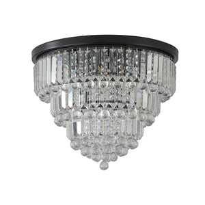 English Elm 20" Luxury Crystal Flush Mount Ceiling Light Black Finish, 6-Light K9 Chandelier for Elegant Rooms W1340110371