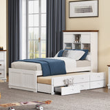 Hearth and Haven Wyatt 2-Piece Captain Bedroom Set with Twin Bed and Nightstand, Trundle, White and Walnut BS205270AAK