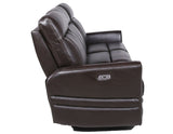 English Elm Steve Silver - Luxury Power Reclining Sofa Recliner In Dark Brown Top-Grain Leather - Ultimate Comfort With Power Leg Rest And Articulating Headrest - Elegant And Relaxing Furniture For Living Room Or Home Theater