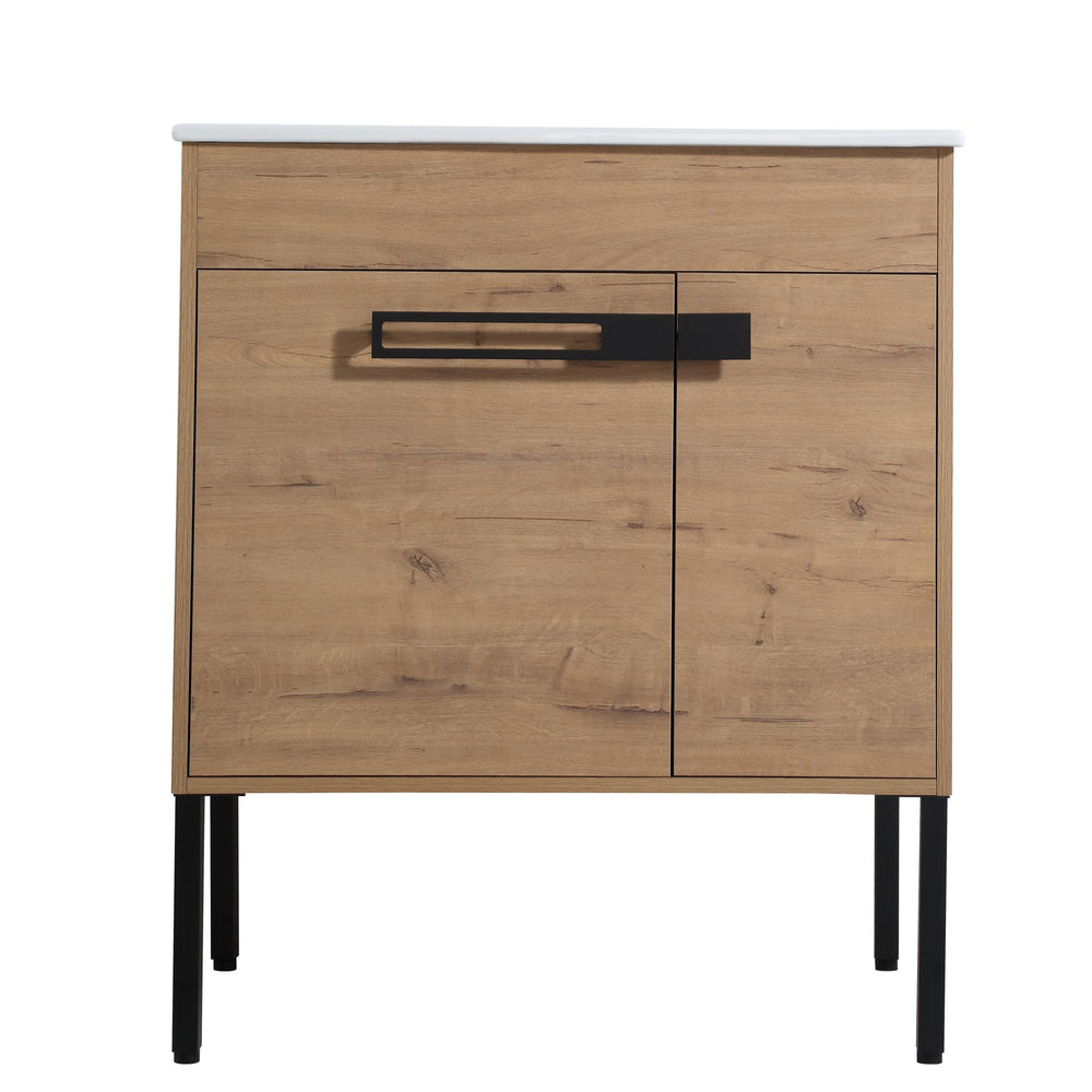 English Elm 30 30 Inch Freestanding Bathroom Vanity Cabinet Dual-Install Wall or Floor, Soft-Close Doors, Metal Handles, Adjustable Shelf, Feet Included W999104320