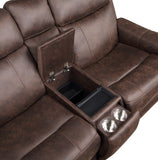 English Elm Steve Silver - Tailored Power Console Loveseat - Nubuck-Like Leatherette, Power Headrest, Power Footrest - Contemporary Silhouette, Hidden Storage, Usb Charging