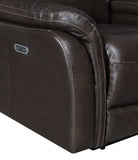 English Elm Steve Silver - Top-Grain Leather Motion Sofa In Coffee - Contemporary Style, Reclining Footrests, Usb Port