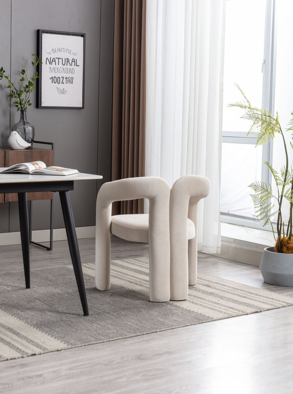 English Elm Contemporary Velvet Upholstered Dining Chair with Steel Frame, Rounded Back Comfort for Home Beige W395103720