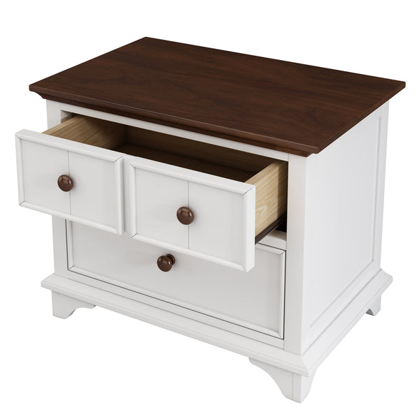 English Elm Wooden Two-Drawer Nightstand White & Walnut — Solid Pine Storage Table for Bedroom, Kids, Living Room WF305273AAK