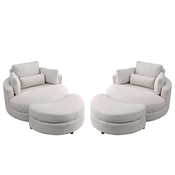 English Elm Welike Swivel Accent Barrel Modern Linen Sofa Lounge Club Round Chair with Storage Ottoman Cozy Plush Comfort and Durable Frame Beige W834S00047