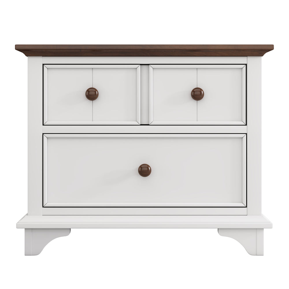 English Elm Wooden Two-Drawer Nightstand White & Walnut — Solid Pine Storage Table for Bedroom, Kids, Living Room WF305273AAK
