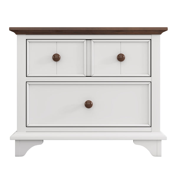 English Elm Wooden Two-Drawer Nightstand White & Walnut — Solid Pine Storage Table for Bedroom, Kids, Living Room WF305273AAK