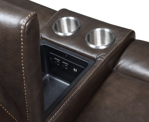 English Elm Steve Silver - Contemporary Power Reclining Sofa with Top-Grain Leather, USB Charging, Power Headrest & Footrest Coffee B081109560