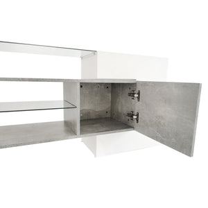 English Elm On-trend Gloss Grey Entertainment Center Led Glass Shelves Modern Living Room Storage SD000016AAE