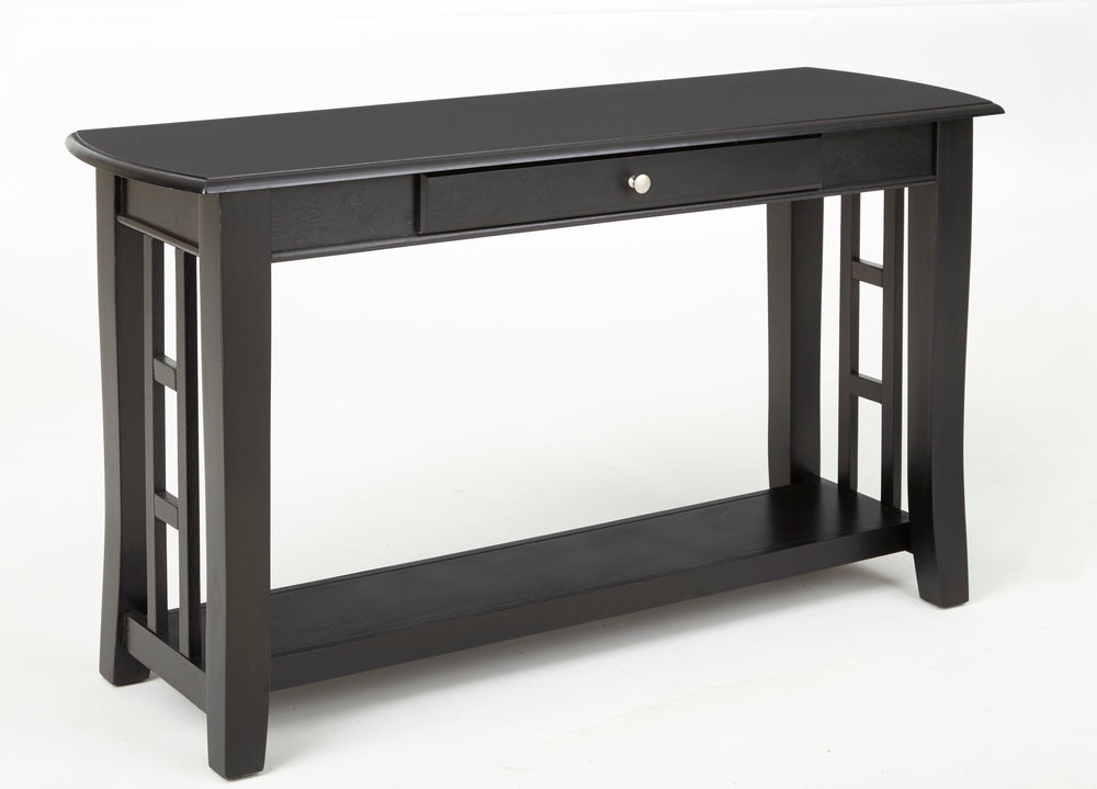 English Elm Steve Silver - Cassidy Ebony Sofa Table with Lattice Ends & Brushed Nickel Hardware, Solid Wood, 58.5"L Storage B081109988
