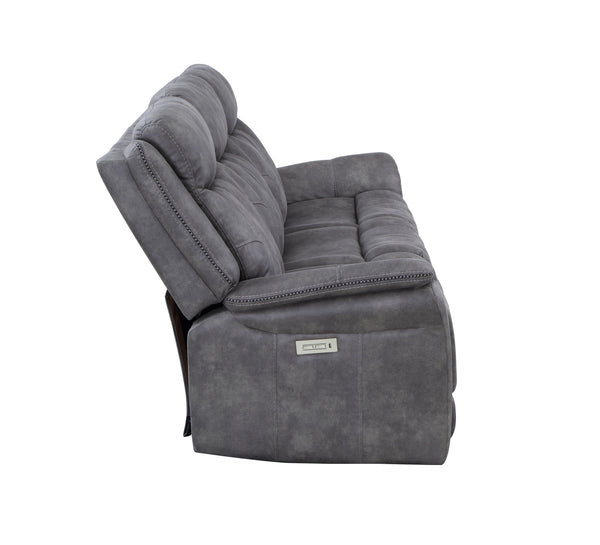 English Elm Steve Silver - Transitional Morrison Power Reclining Sofa in Grey Faux-Suede with USB, Power Headrest & Footrest, Durable Build B081109522