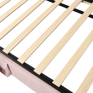 English Elm Twin Upholstered Daybed with Pop-Up Trundle and Slats Kit – Space-Saving Guest Bed with Wheels, Hydraulic Lift, 330lb Capacity Pink SF000005AAH