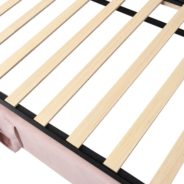 English Elm Twin Upholstered Daybed with Pop-Up Trundle and Slats Kit – Space-Saving Guest Bed with Wheels, Hydraulic Lift, 330lb Capacity Pink SF000005AAH