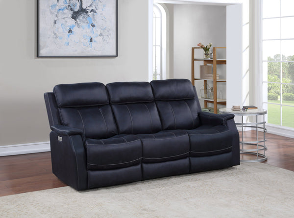 English Elm Steve Silver - Tailored Dual-Power Reclining Sofa Dark Blue Nubuck-Look Fabric, USB Controls, Hand-Stitching Comfort B081109566
