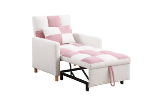 English Elm Convertible Convertible Sleeper Sofa Chair Bed with 3-Position Backrest, Teddy Fabric, Sturdy 330lb Frame Pink+White W1420110192
