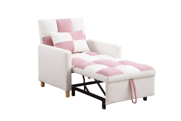 English Elm Convertible Convertible Sleeper Sofa Chair Bed with 3-Position Backrest, Teddy Fabric, Sturdy 330lb Frame Pink+White W1420110192