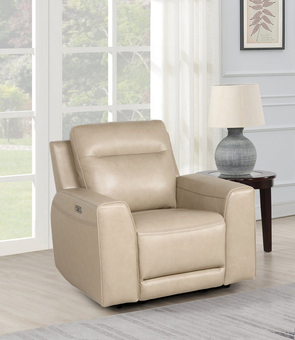 English Elm Steve Silver - Updated Silhouette Leather Power Reclining Group in Tan — Top-Grain, Dual Power Footrest, Headrest Adjustability B081109543