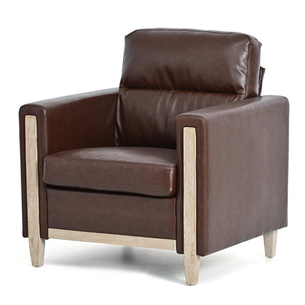 English Elm 1 Seater Pu Leather Sofa with Pocket Spring Seat and Rubberwood Legs for Living Room W680106104