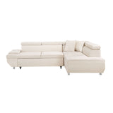 L Shape Sleeper Sofa with Pull-Out Bed, Right-Facing, Metal Legs, Velvet Beige