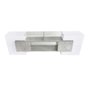 English Elm On-trend Gloss Grey Entertainment Center Led Glass Shelves Modern Living Room Storage SD000016AAE