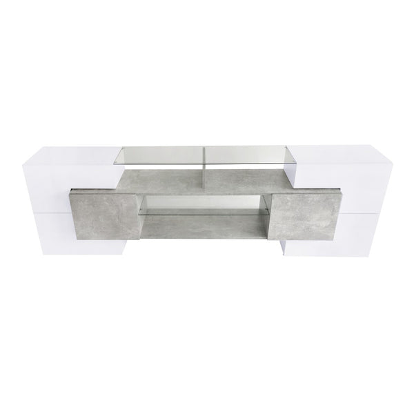 English Elm On-trend Gloss Grey Entertainment Center Led Glass Shelves Modern Living Room Storage SD000016AAE