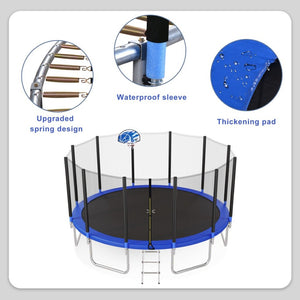 English Elm 16ft Round Backyard Trampoline with Enclosure Net Ladder and Basketball Hoop SC000005AAC