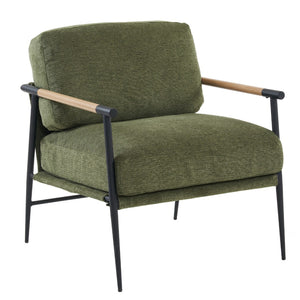 English Elm Leisure Accent Chair Solid Wood Frame Ergonomic Backrest Upholstered Fabric Reading Seat Green W1805106268